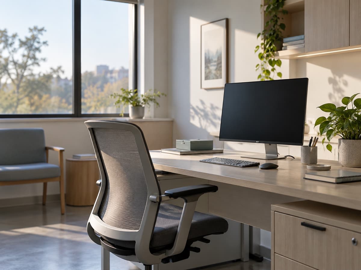 A quiet corner of an administrative office in early morning light.